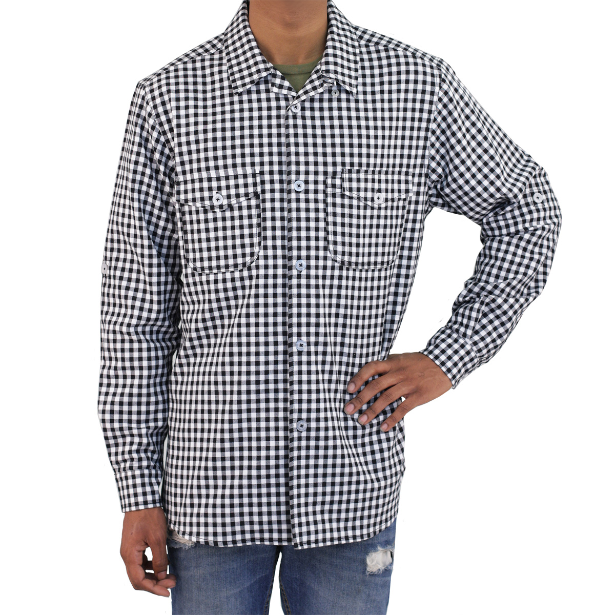 black white gingham shirt